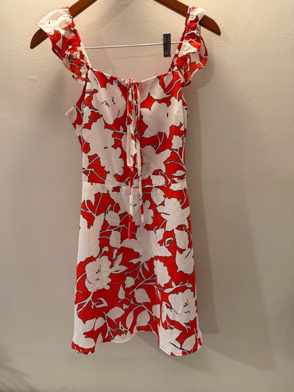 Xhilaration Red White Floral Ruffle‎ Sleeve Tie Front Mini Dress XS